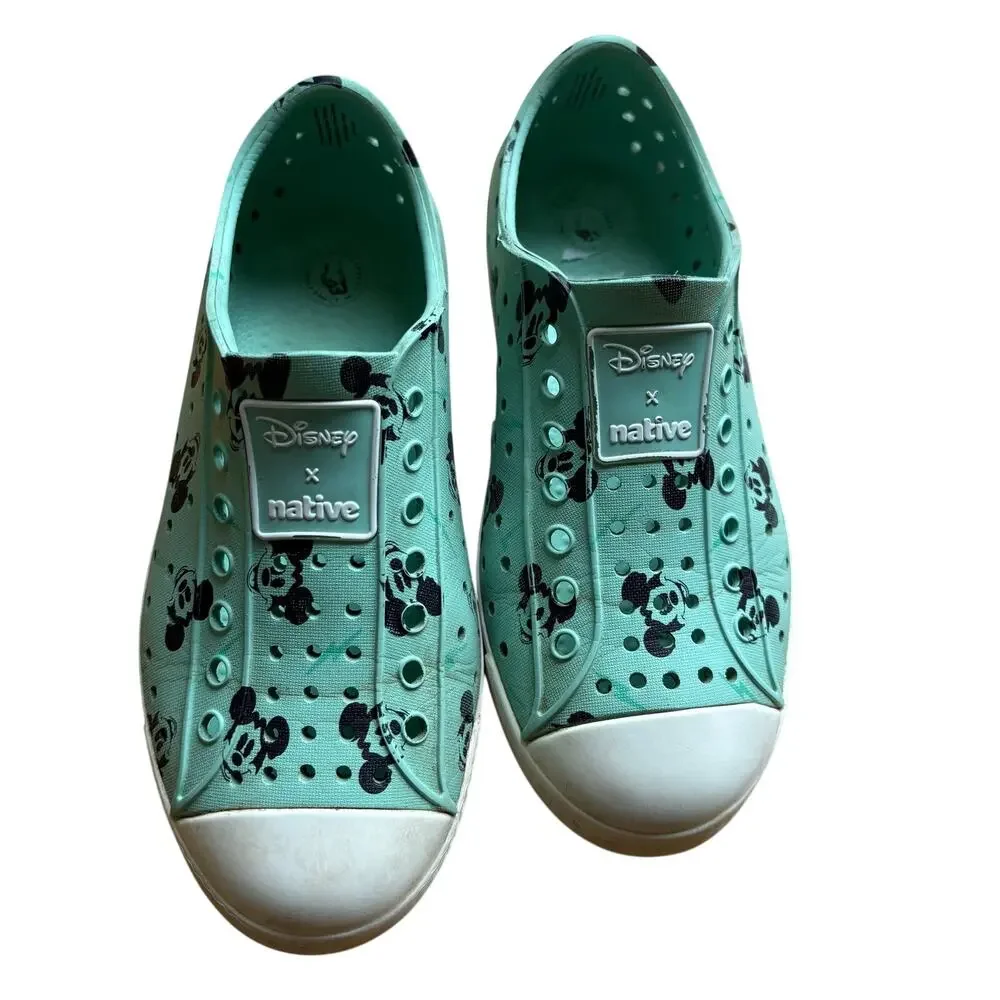 Native x Disney Mickey Mouse Jefferson Slip On Shoes Mint Green Kids